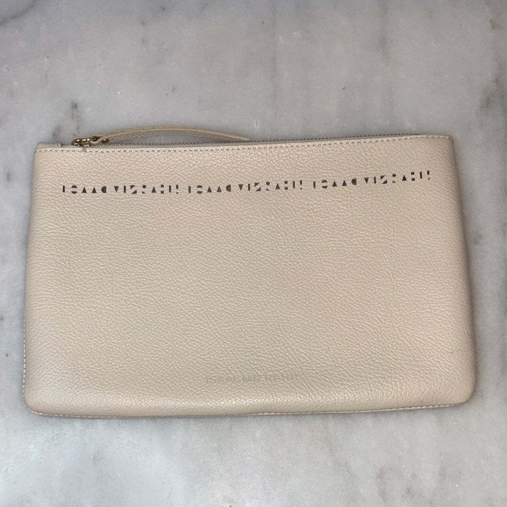 Isaac Mizrahi Clutch Wristlet Pouch White Leather Perforated